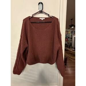 Burgundy Cropped Knit Sweater Women's Large